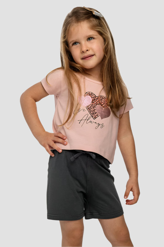 Girls' baby pink/charcoal grey lycra shorts and socks set | Alegria Fashion