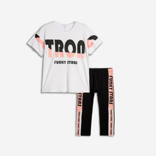 Girls' top and capri leggings set, white/black-mistyrose-white | Alegria Fashion