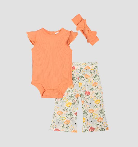 3-piece set: floral bodysuit, pants, and headband for girls | Alegria Fashion