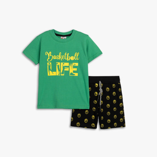 Σετ μακό αγόρι golf green/μαύρο με τύπωμα allover | Alegria Fashion