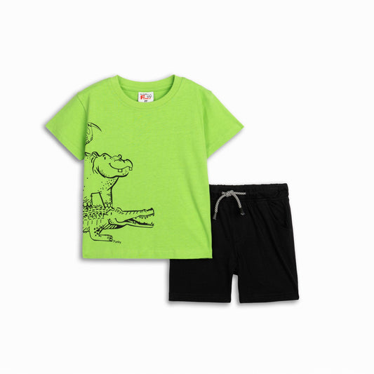 Σετ μακό αγόρι ακτινίδιο/μαύρο με τύπωμα | Alegria Fashion