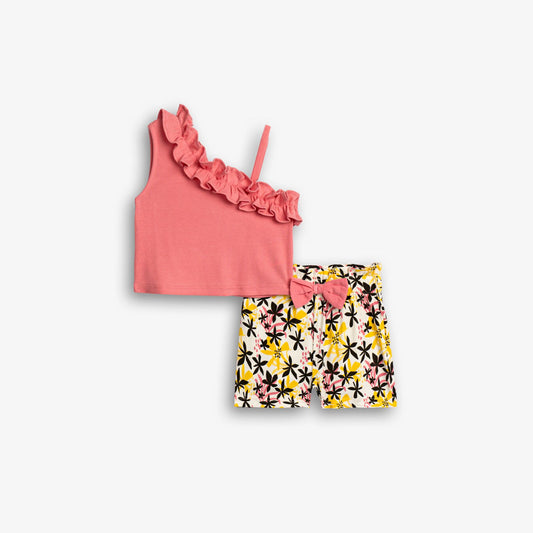 Σετ σορτς ροζ/εκρού για κορίτσι| Alegria Fashion