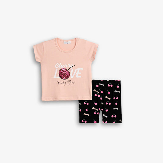 Σετ ποδηλατικό κολάν ροζ/μαύρο για κορίτσι| Alegria Fashion