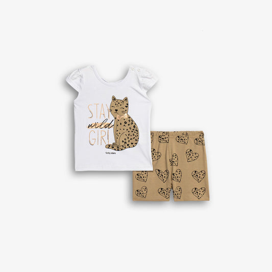 Σετ ποδηλατικό κολάν λευκό/μπεζ για κορίτσι| Alegria Fashion