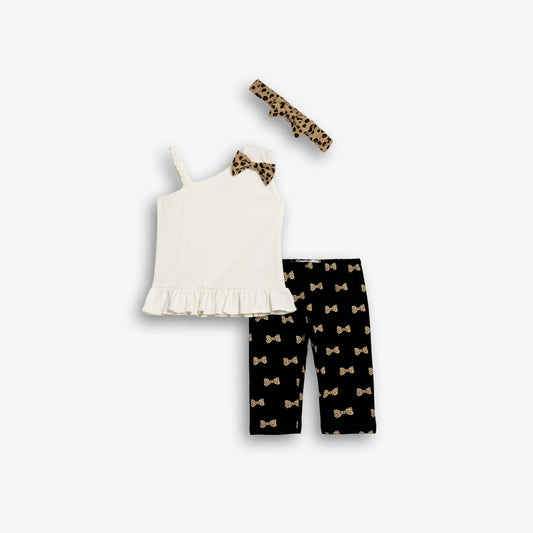 Σετ ποδηλατικό κολάν εκρού/μαύρο για κορίτσι| Alegria Fashion